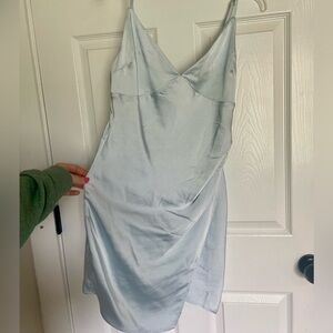 Altar’d State Ulissa Light Blue Satin V-neck Mini Slip Dress (NWT)